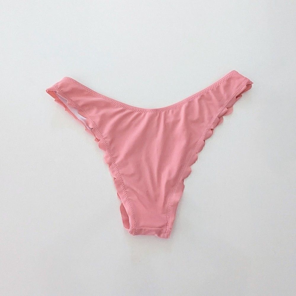 Women's Zaful Bikini Bottoms Only Scalloped Pink Rose Medium High Waisted Cheeky - Picture 3 of 8